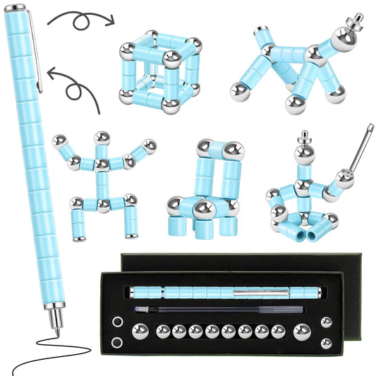 YYMHMF fidget pen demonstrating magnetic deformable design for creative desk play.