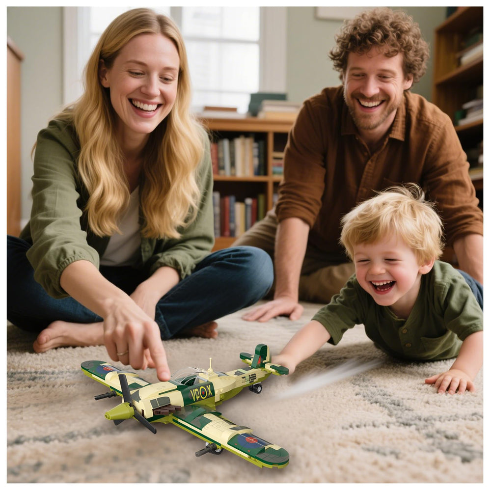 YYKNGYI Spitfire model compatible with major Lego brands for versatile building fun.