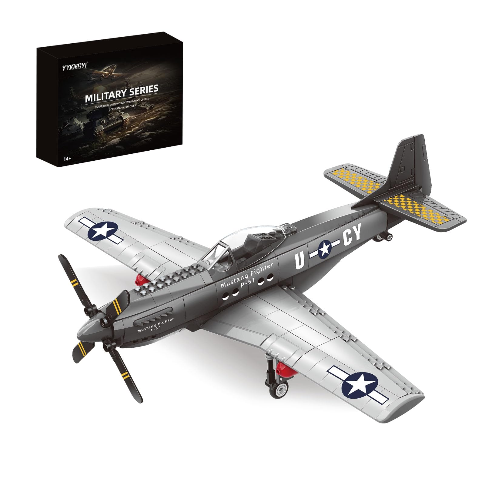 YYKNGYI P51 Mustang model viewed from the front for display and build enjoyment.