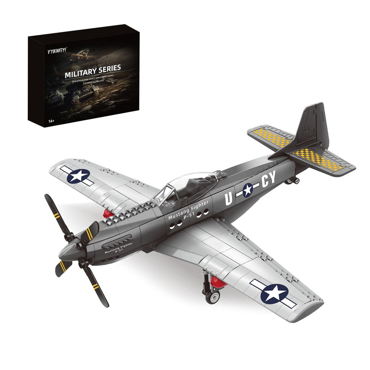 YYKNGYI P51 Mustang model viewed from the front for display and build enjoyment.
