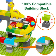 YY LANDTOYS marble run base piece provides stable foundation for tall structures.