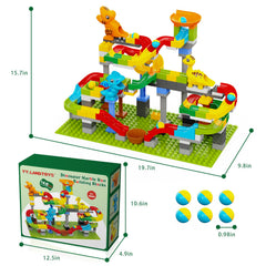 YY LANDTOYS dinosaur marble run ramps support dynamic marble paths for experimentation.