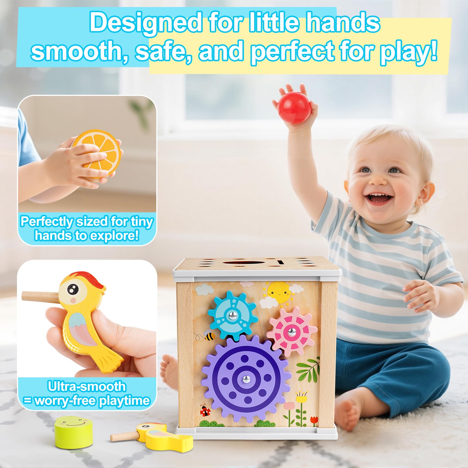 YySiRui wooden activity cube shape sorter promotes early geometry recognition