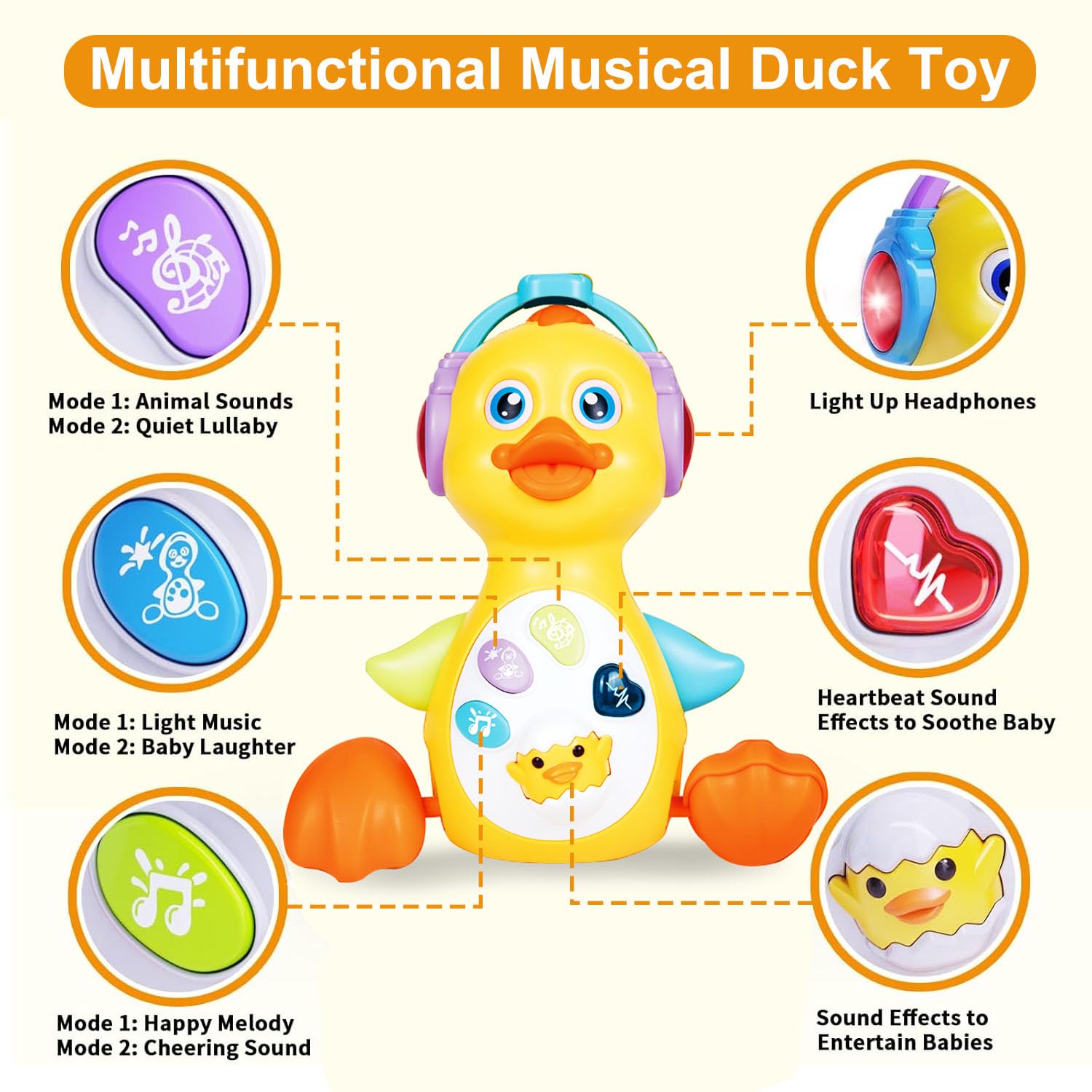 Yzata musical flapping yellow duck ideal for tummy time and early walking practice.