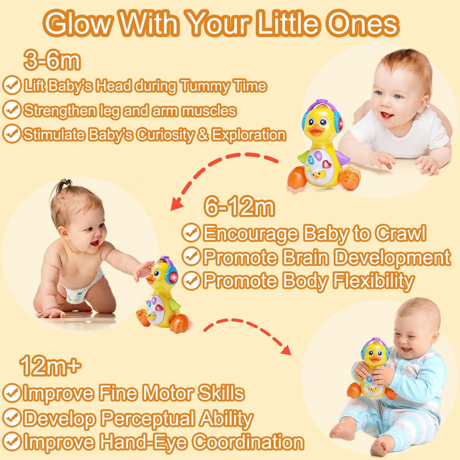 Yzata musical flapping yellow duck non-toxic ABS material for safe baby exploration.