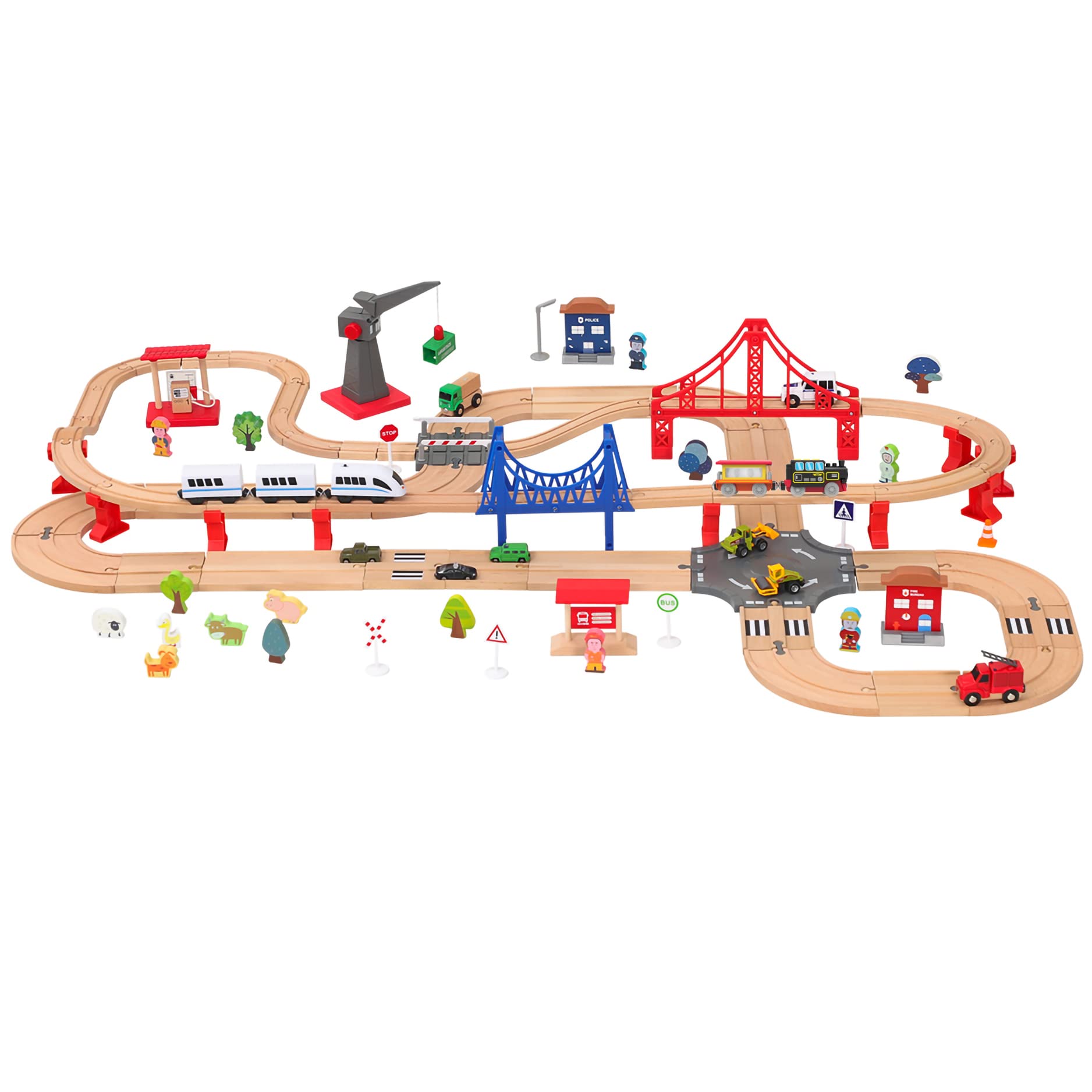 Z MAYABBO battery-powered train attaching to compatible wooden sets for expansion.