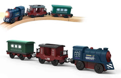 Z MAYABBO battery-operated train head powering imaginative play on wooden tracks.
