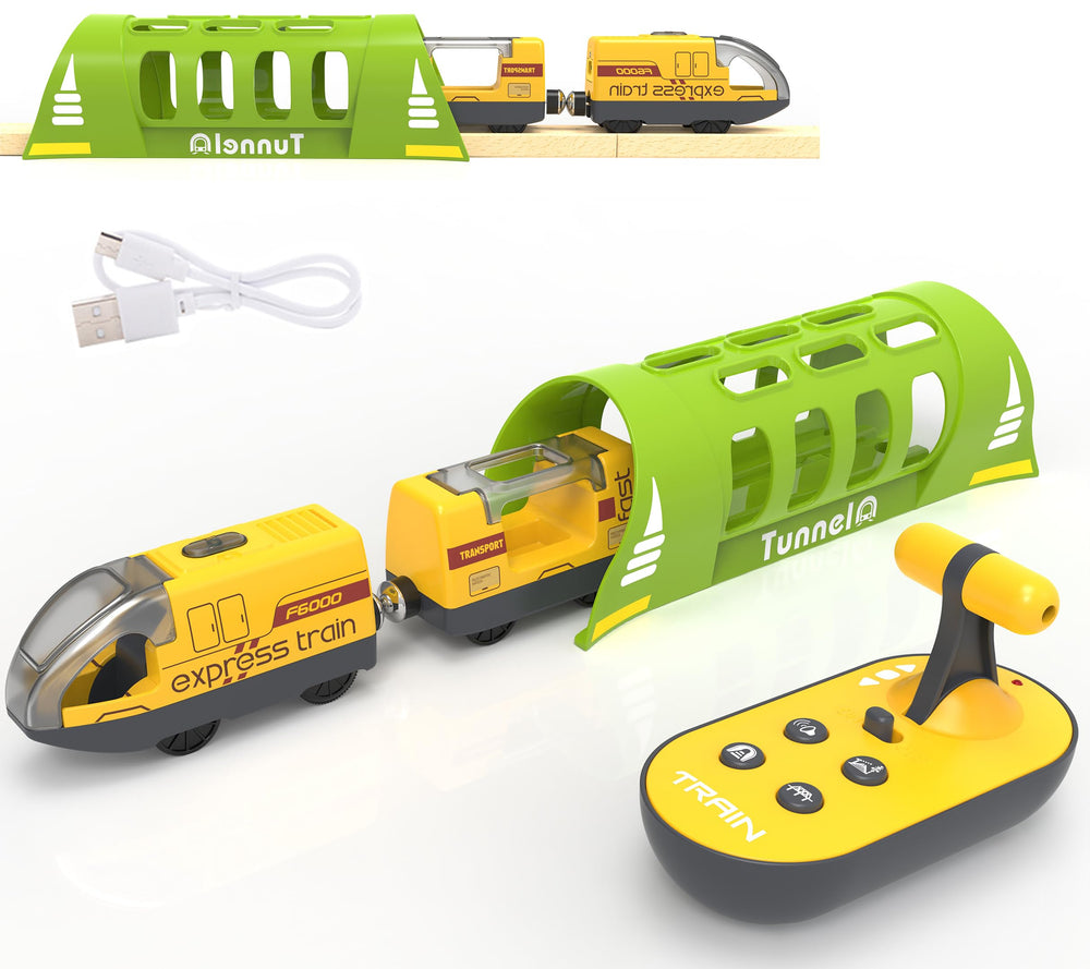 Z MAYABBO battery-operated train remote-locomotive on wooden track for imaginative play