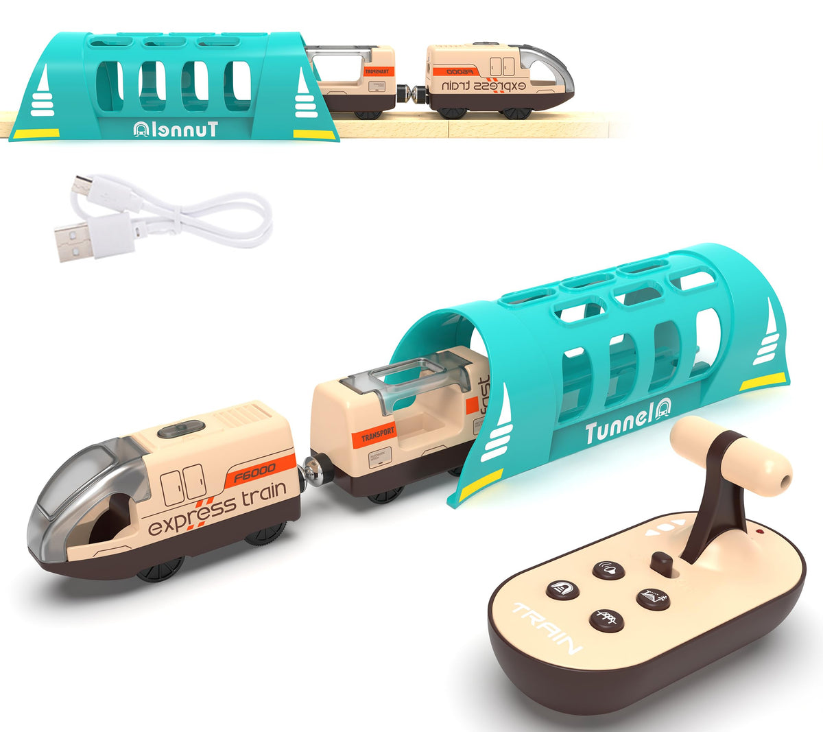 Z MAYABBO bullet locomotive on wooden track ready for action and play