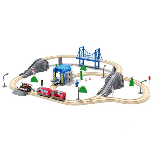 Z MAYABBO police car included for interactive rescue scenes on compatible wooden track layouts