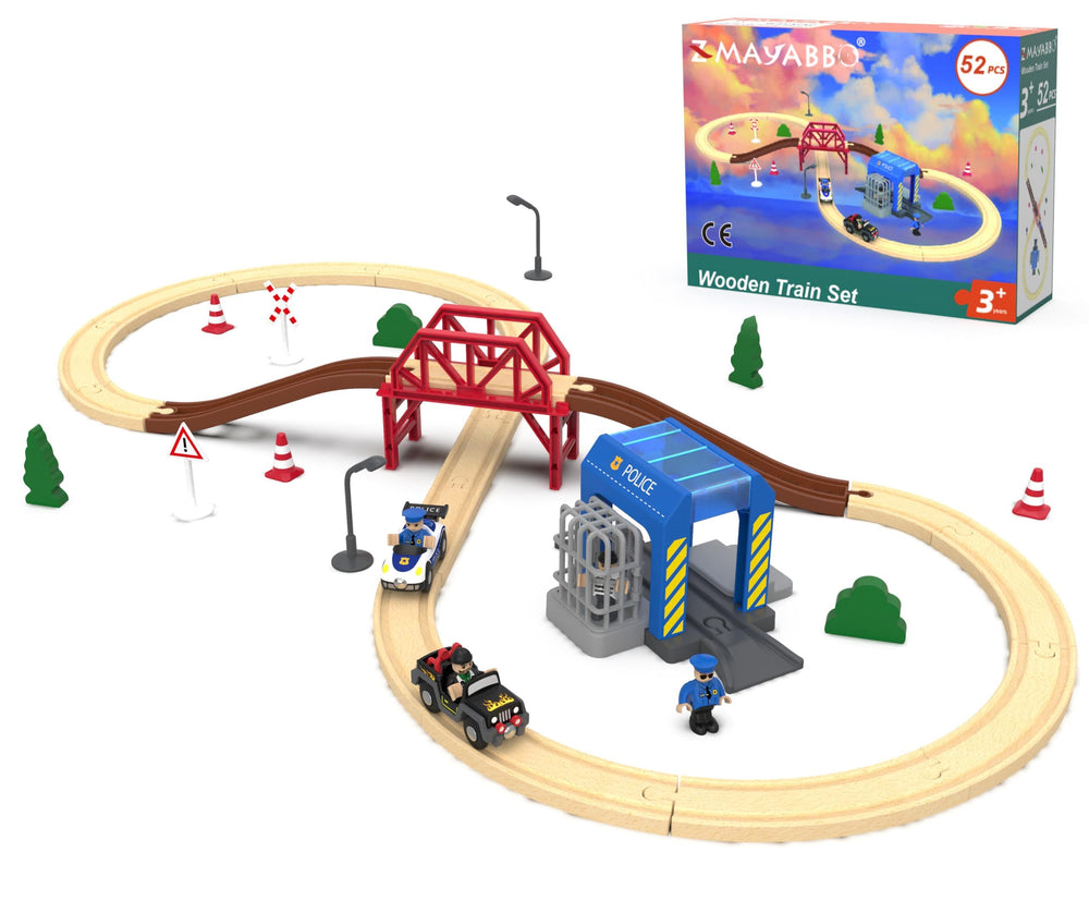 Z MAYABBO wooden train set 52pcs layout for creative play