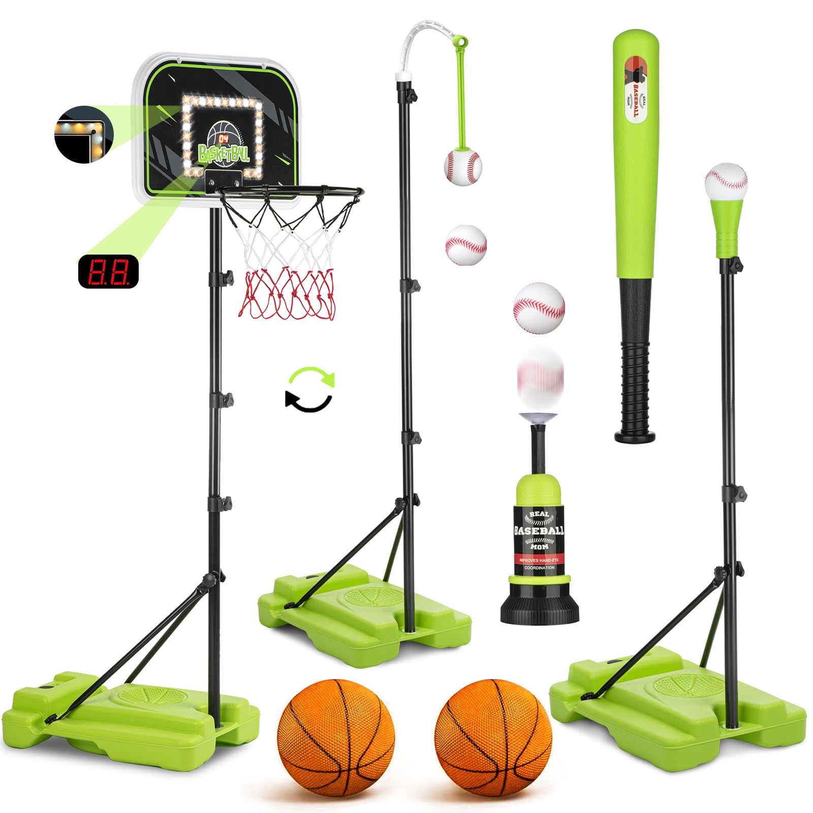 ZACEAC 4-in-1 kids basketball hoop setup for versatile play indoors or outdoors.