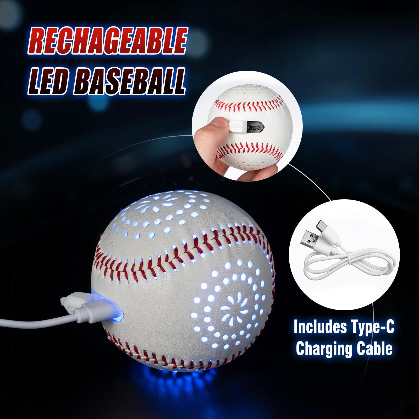 ZACEAC night-play compatible baseball for indoor and outdoor use