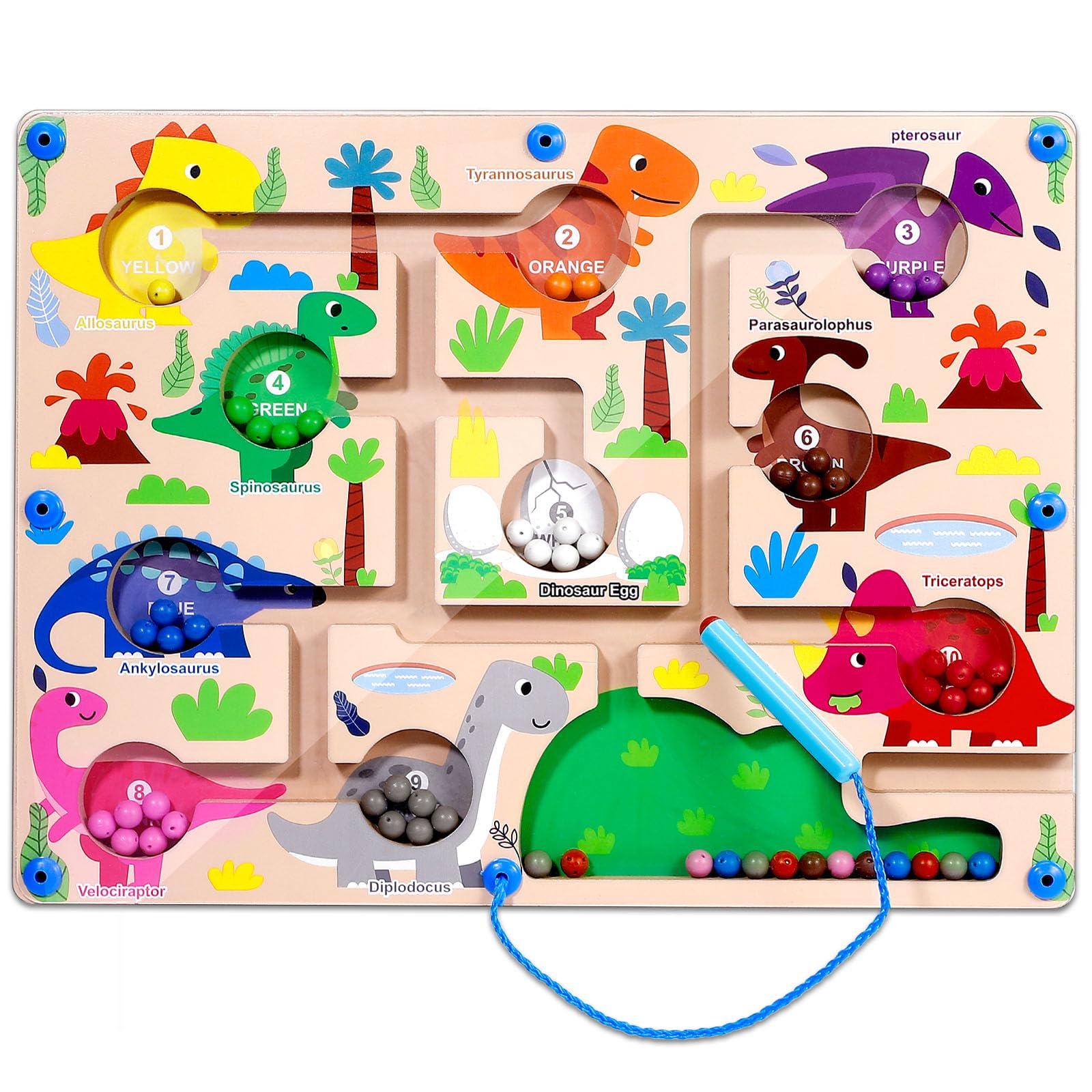 Zaceaur beads with dinosaur-number track for counting and color learning
