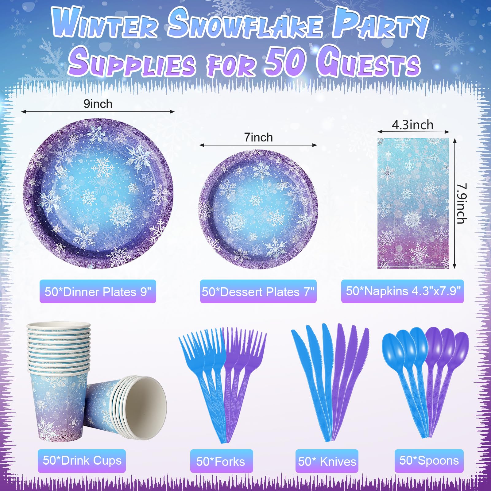 Zachely winter snowflake dinner plates in blue and purple add festive flair