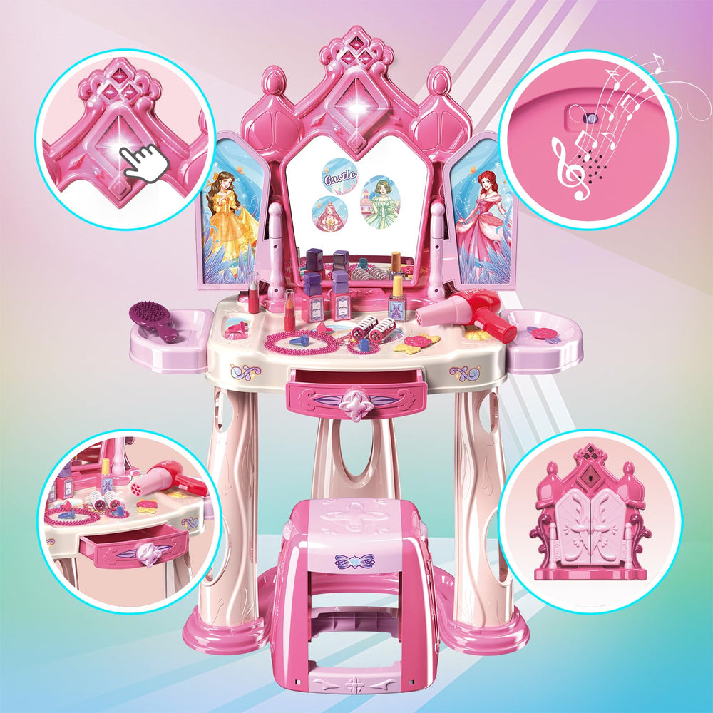 Zaddgiuuy dressing table with mirror boosts pretend makeup and brushing.