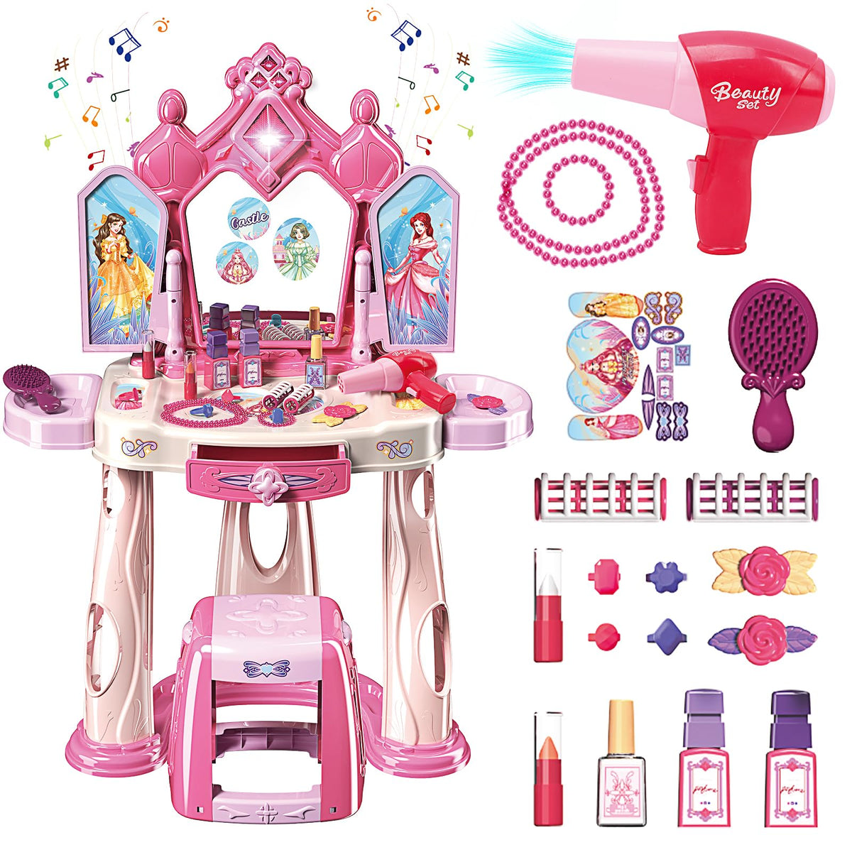 Zaddgiuuy makeup table set with stool for imaginative grooming play.
