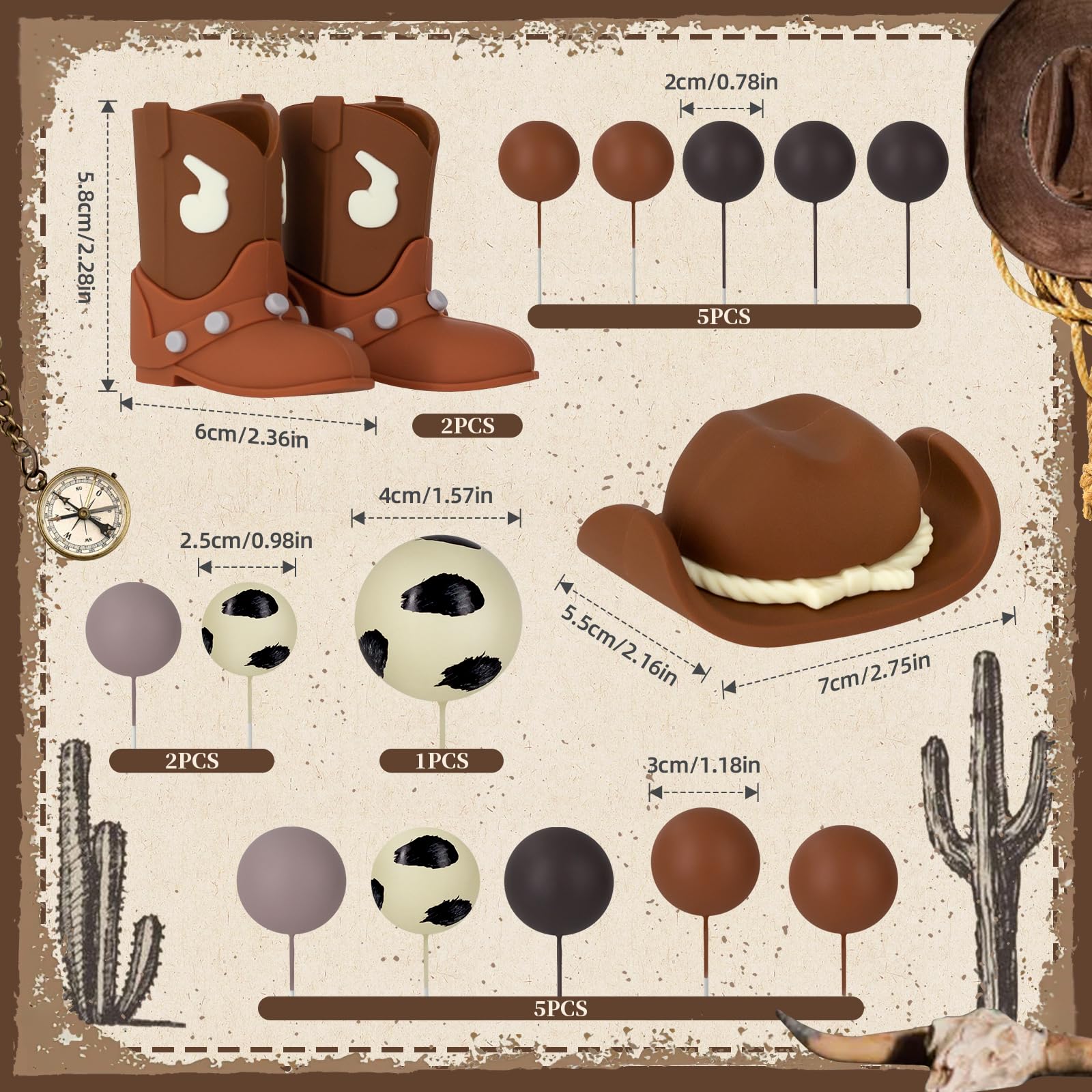 Zafena cowboy boot cake topper creates a bold focal point.