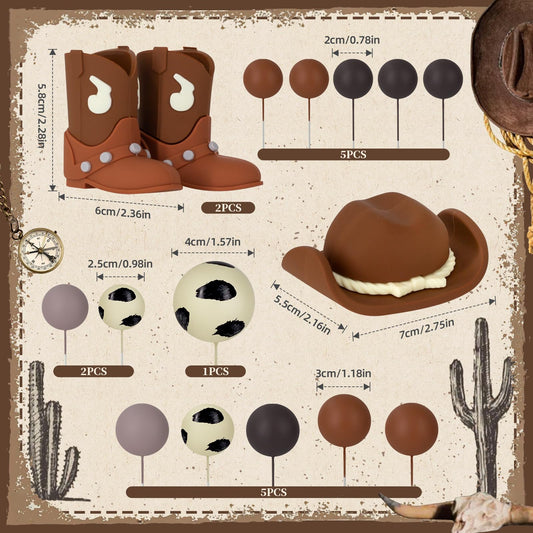 Zafena cowboy boot cake topper creates a bold focal point.