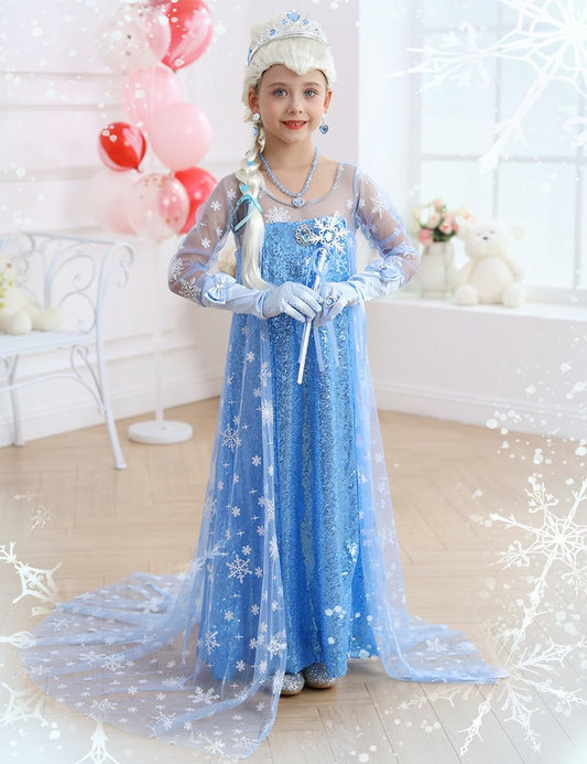 ZaisuiFun Princess Elsa dress back view showing cape and snowflake print