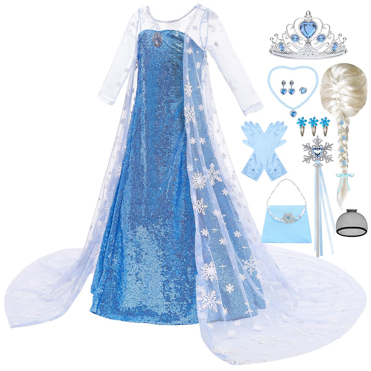 ZaisuiFun Princess Elsa dress front view with shimmering sequins for magical play