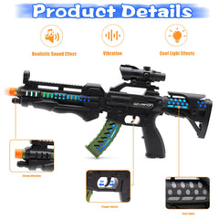 Zanktony toy gun features telescopic barrel action for realistic pretend play.