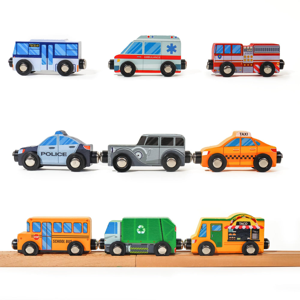 ZANY TRAINS police car magnet for compatible track play and imaginative city scenes.