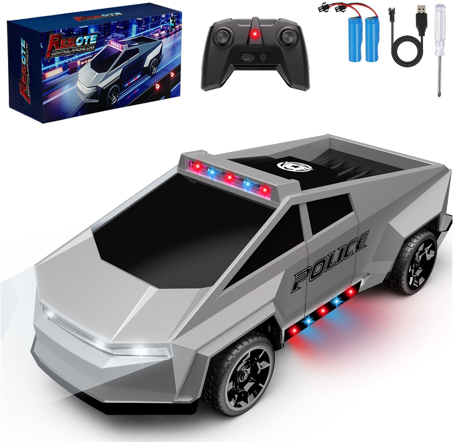 Zappido Cybertruck RC car front lights illuminate nighttime play and visibility