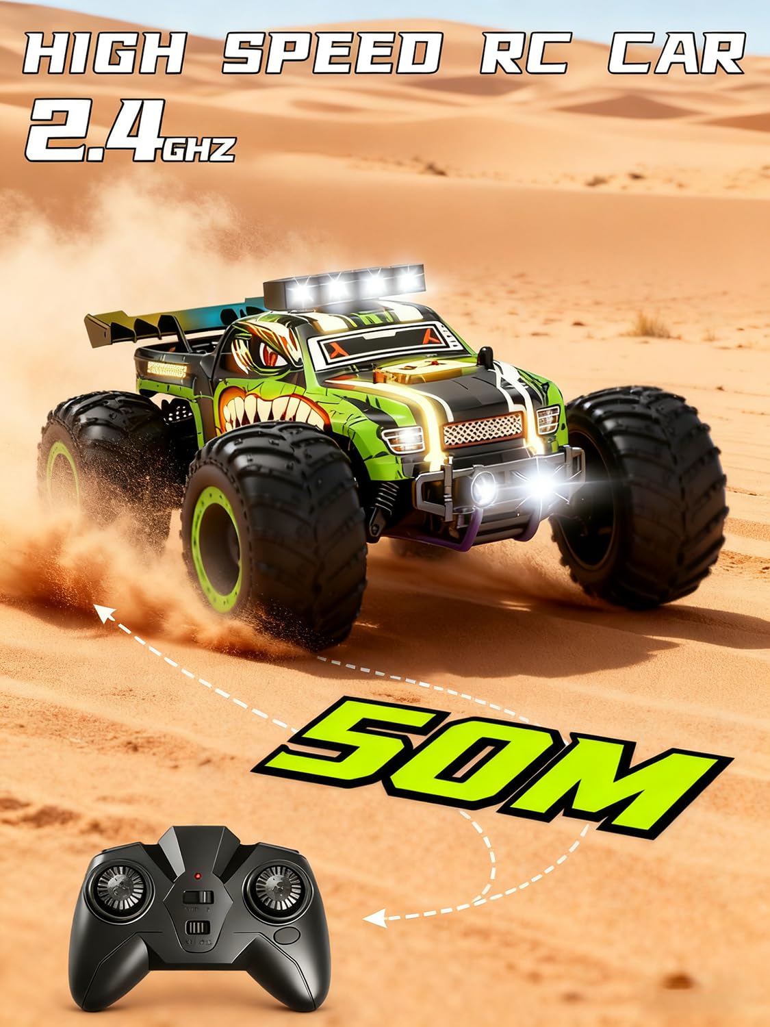 Zappido RC car front headlights provide clear visibility during evening races.