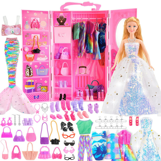 ZapWhiz doll closet wardrobe keeps outfits neatly organized for playtime.