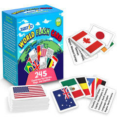Zastic! World Flags flashcards close-up shows vivid flags for hands-on learning.