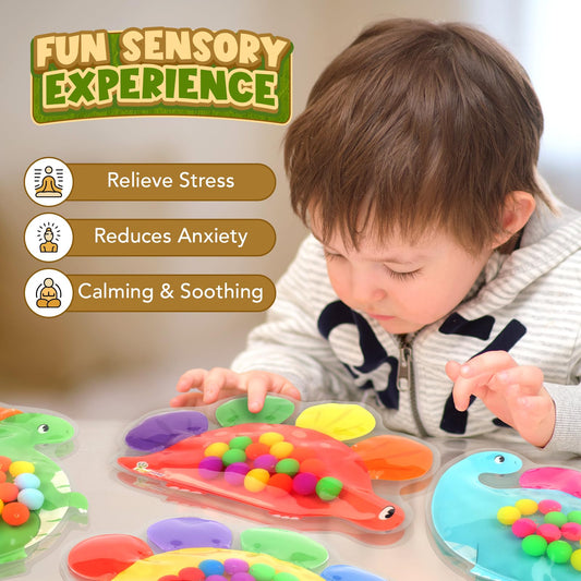 ZaxiDeel Dinosaur bead-press activity promotes hand-eye coordination during play.
