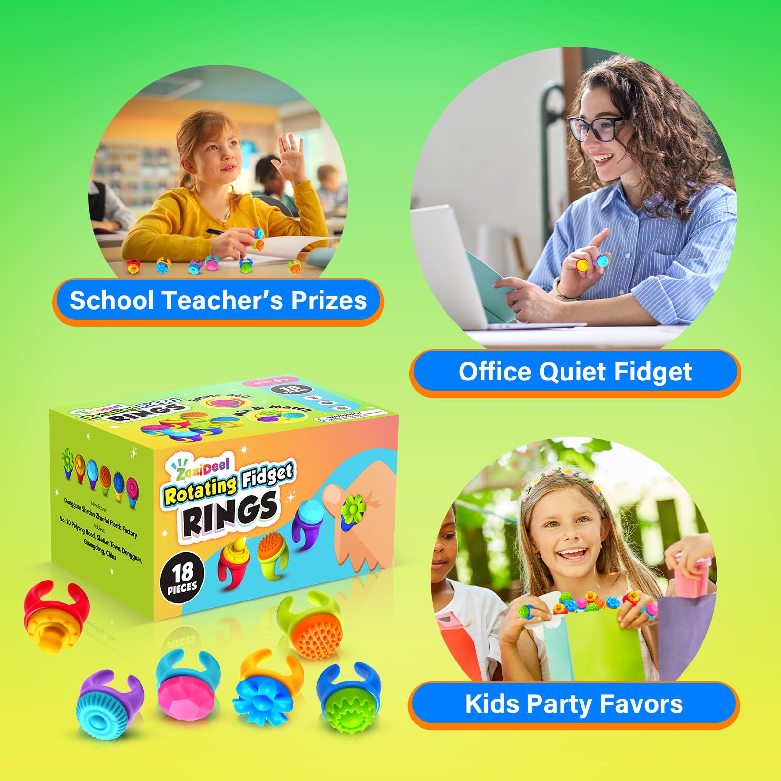 ZaxiDeel fidget ring classroom prize and gift-ready packaging