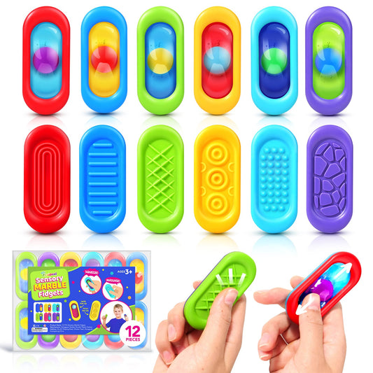ZaxiDeel Sensory Marble Fidget closeup with gel beads for tactile input and calm focus.