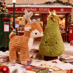 Zaxqerm deer plush with a bell around the neck adds holiday charm.