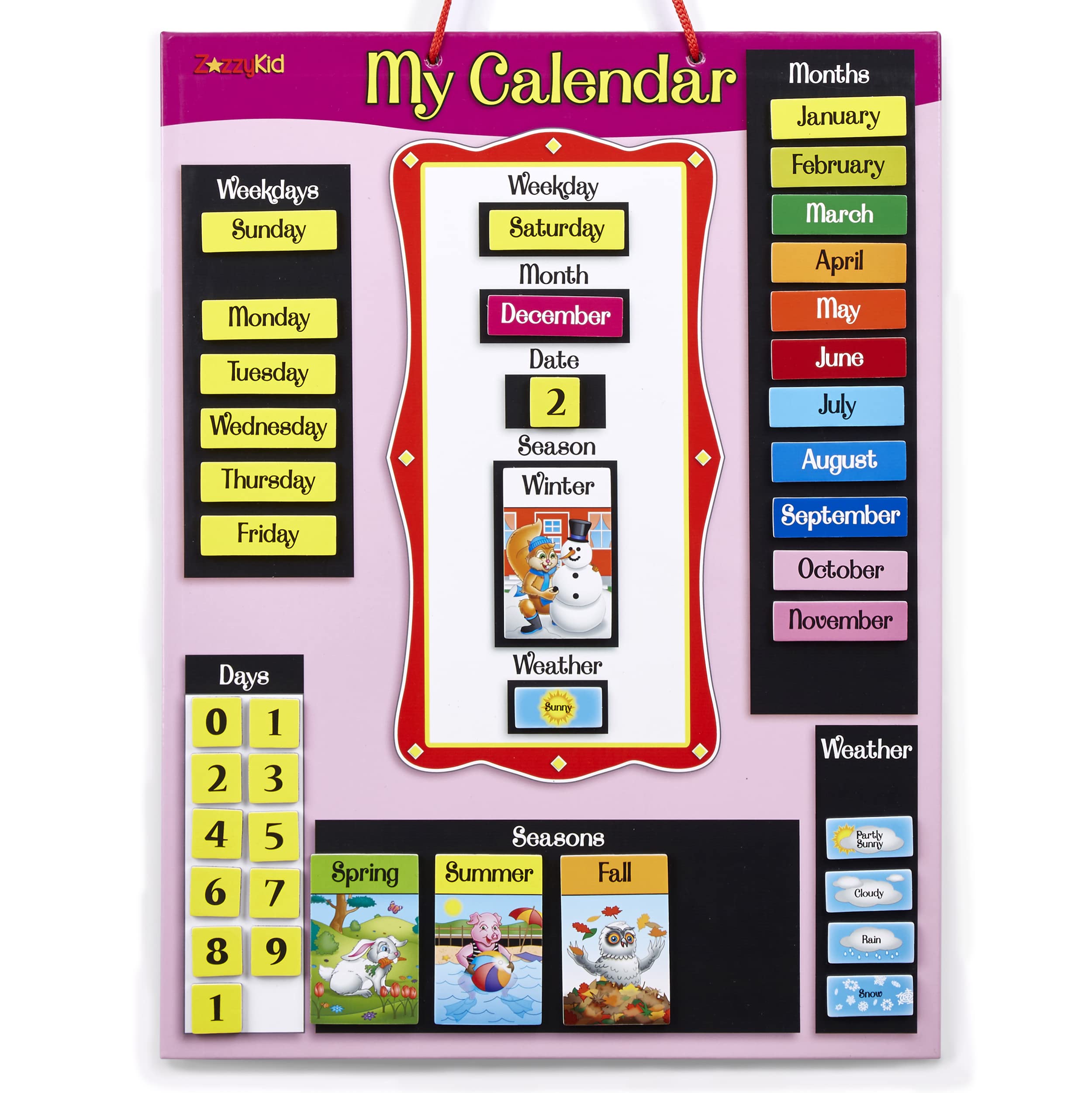 ZazzyKid calendar pieces in pink for easy daily date practice.