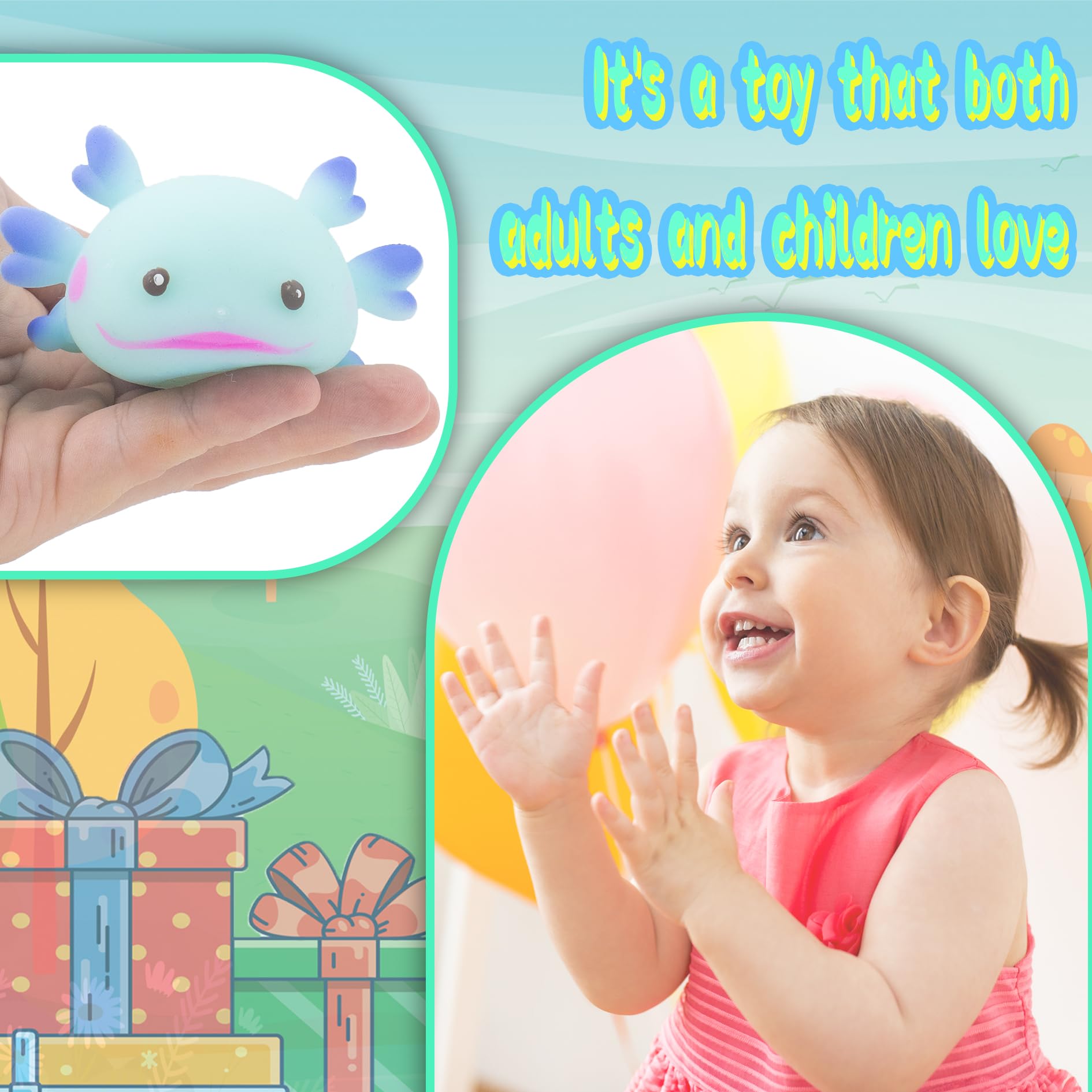Zcahoo Axolotl Toy colorful set offers varied textures for sensory play.