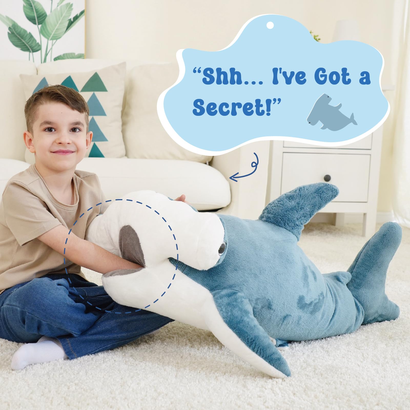Zctghvy hammerhead shark side profile plush, durable stitching for long-lasting play.