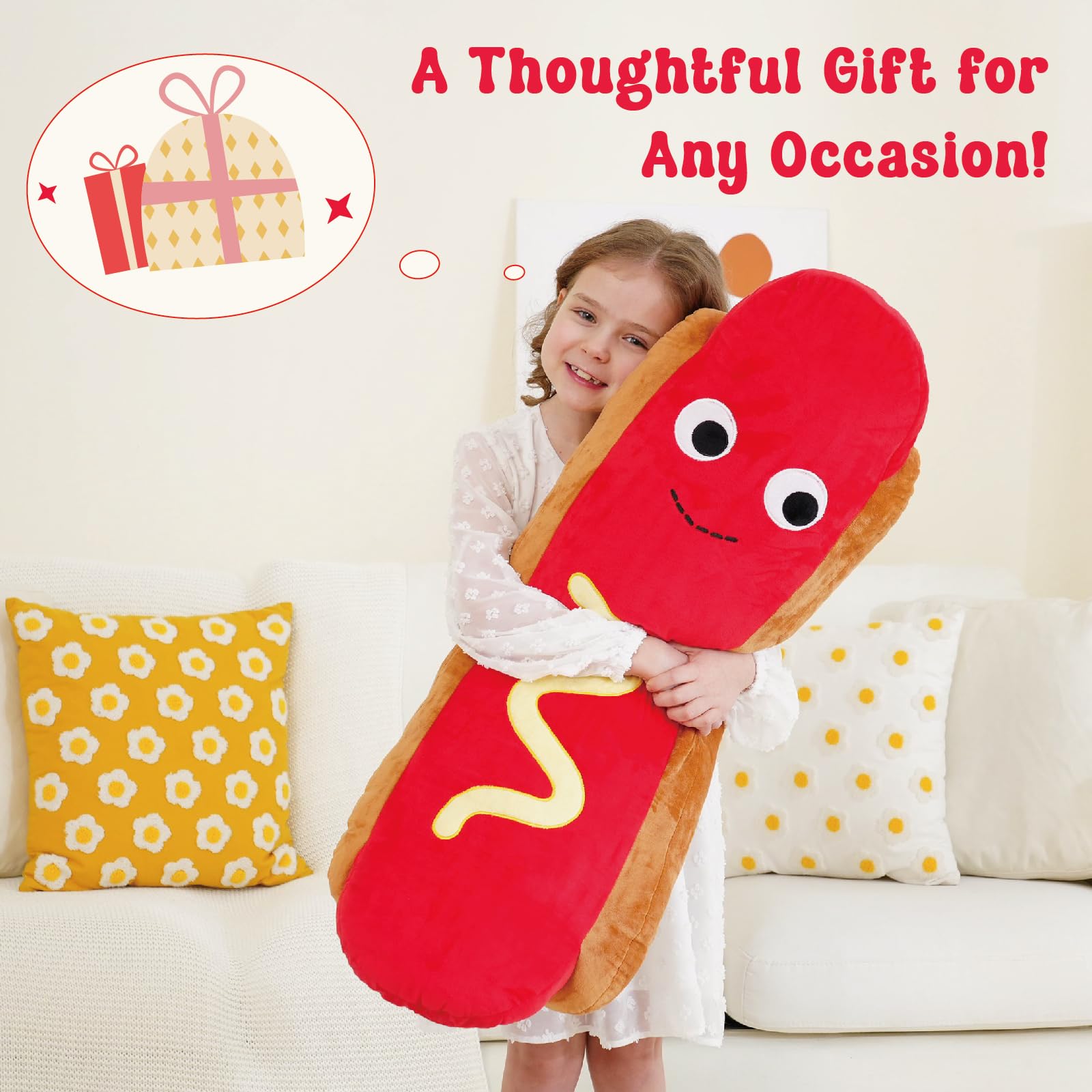 Zctghvy giant hot dog plush doubles as a cozy nap pillow.