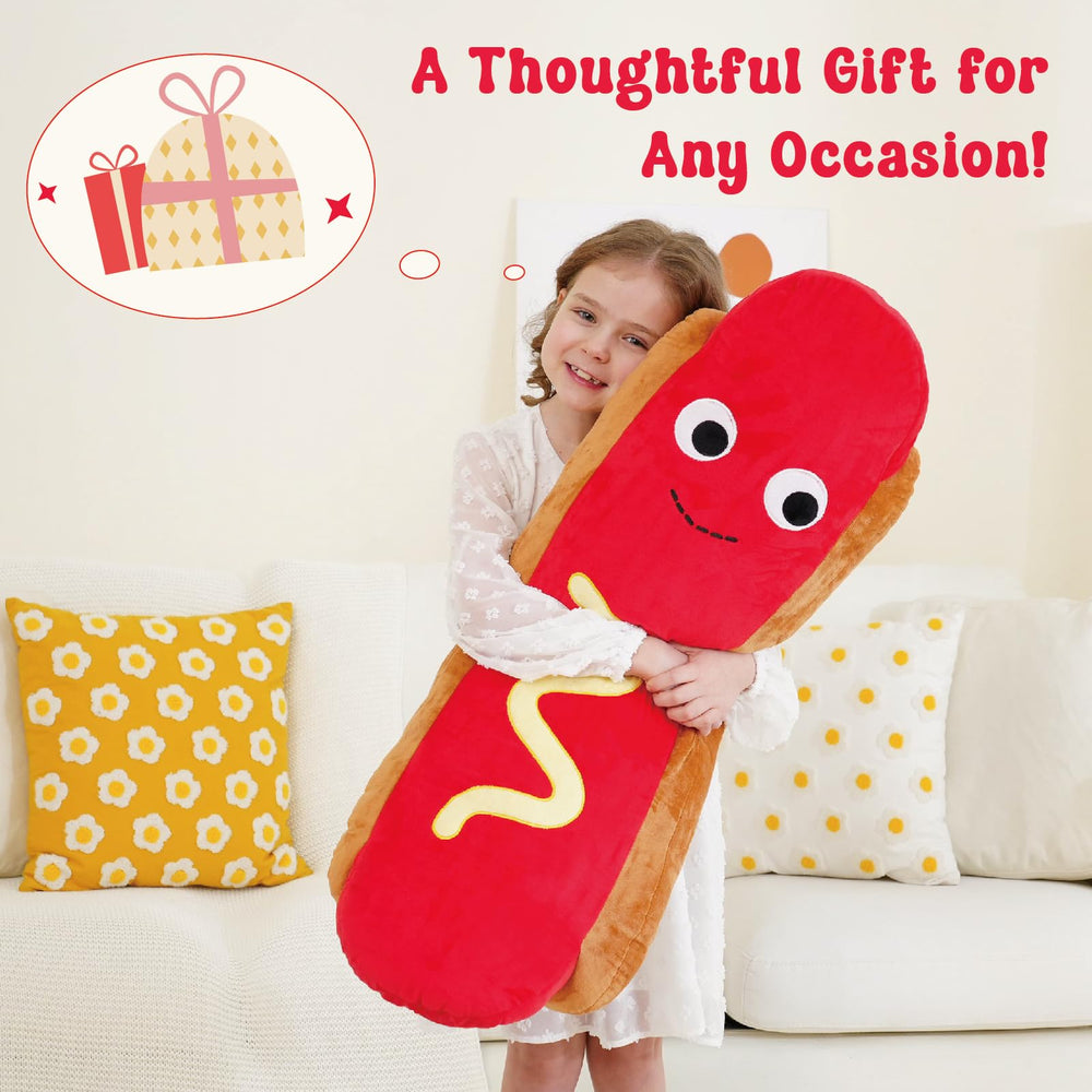 Zctghvy giant hot dog plush doubles as a cozy nap pillow.