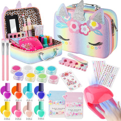 Zdolmy kids nail polish set with pink storage case keeps supplies organized.