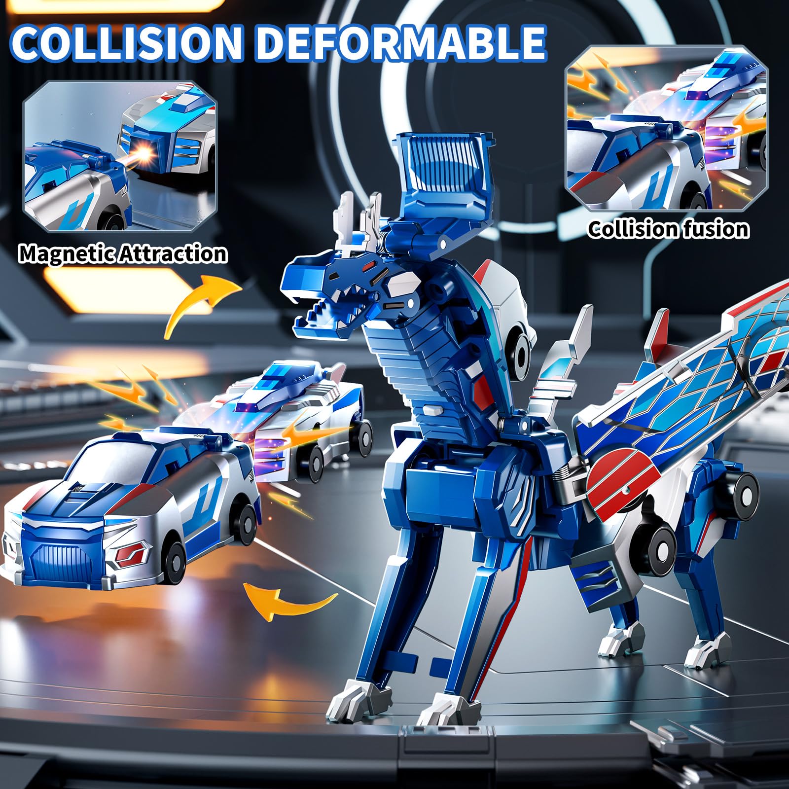 ZDRKWSM collision transforming dinosaur car blue dinosaur mode sparks storytelling