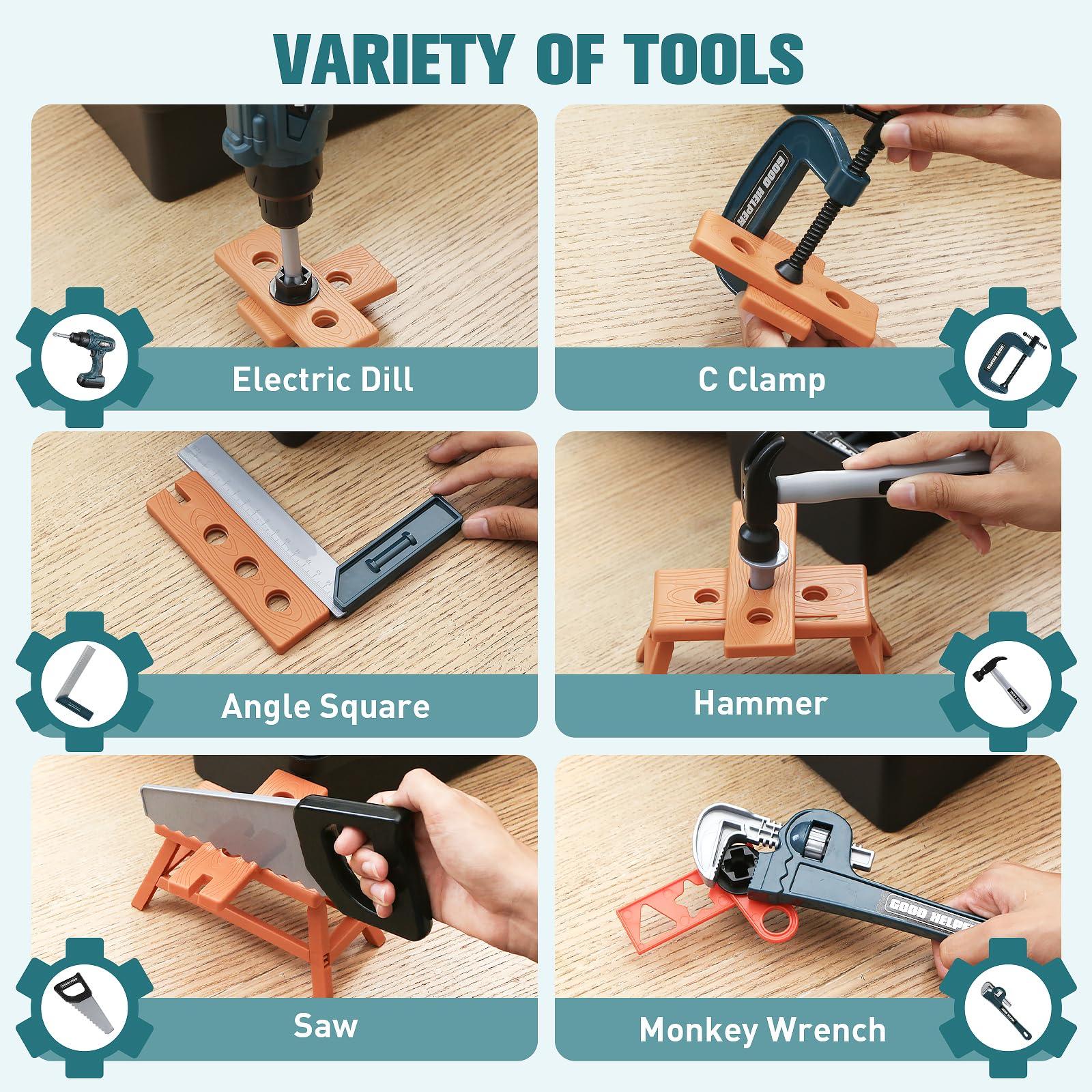 ZEALOUS TOYS Electric Drill with bits, realistic sounds for engaging pretend play.