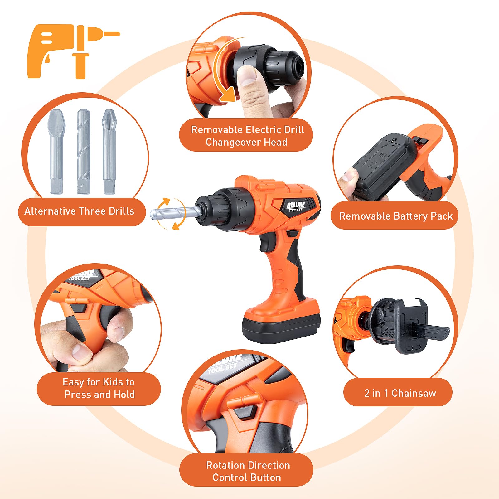 ZEALOUS TOYS drill bits and accessories arranged for play scenarios