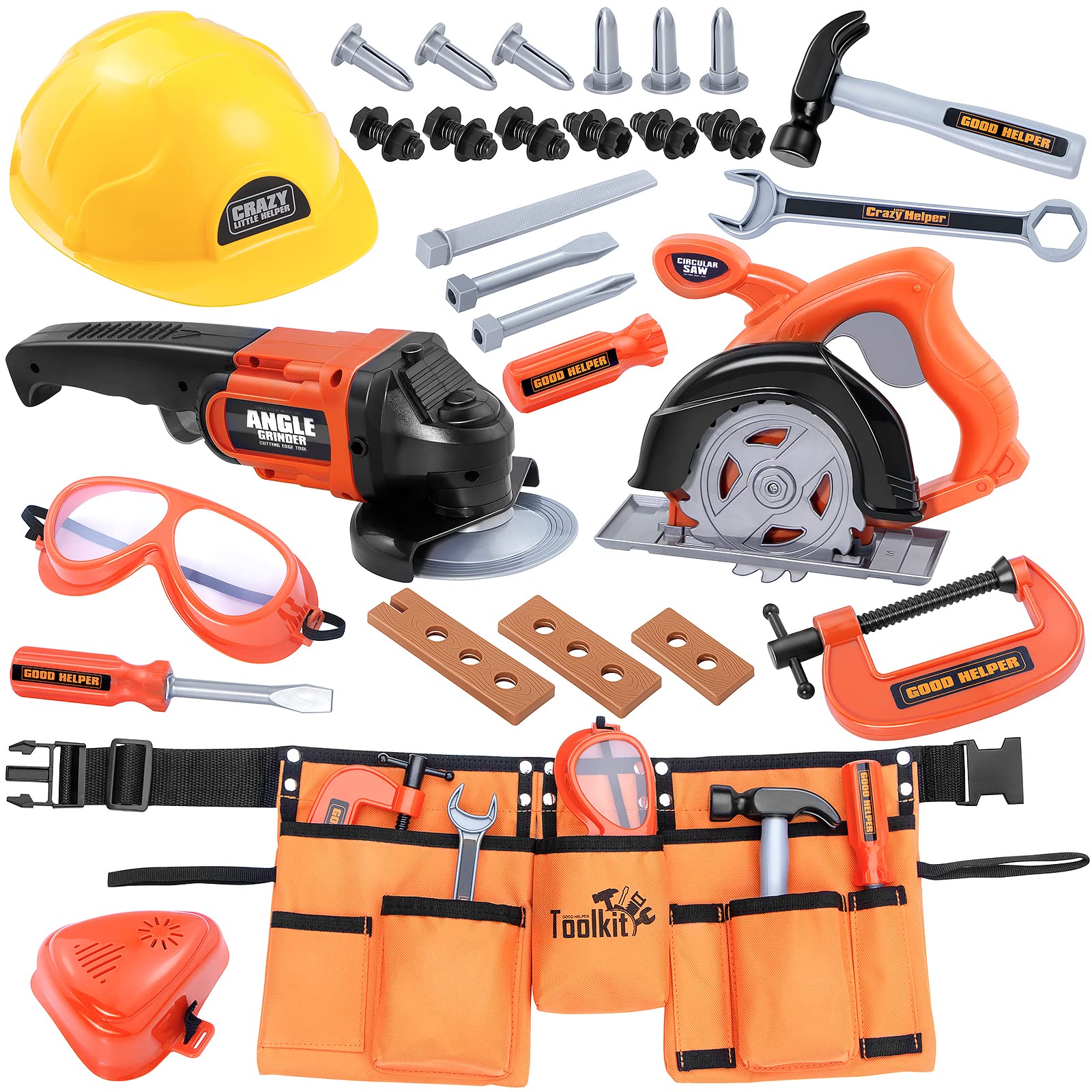 ZEALOUS TOYS Kids Tool Set angle grinder in action for realistic pretend play.