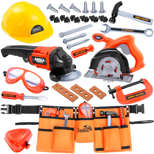 ZEALOUS TOYS Kids Tool Set angle grinder in action for realistic pretend play.