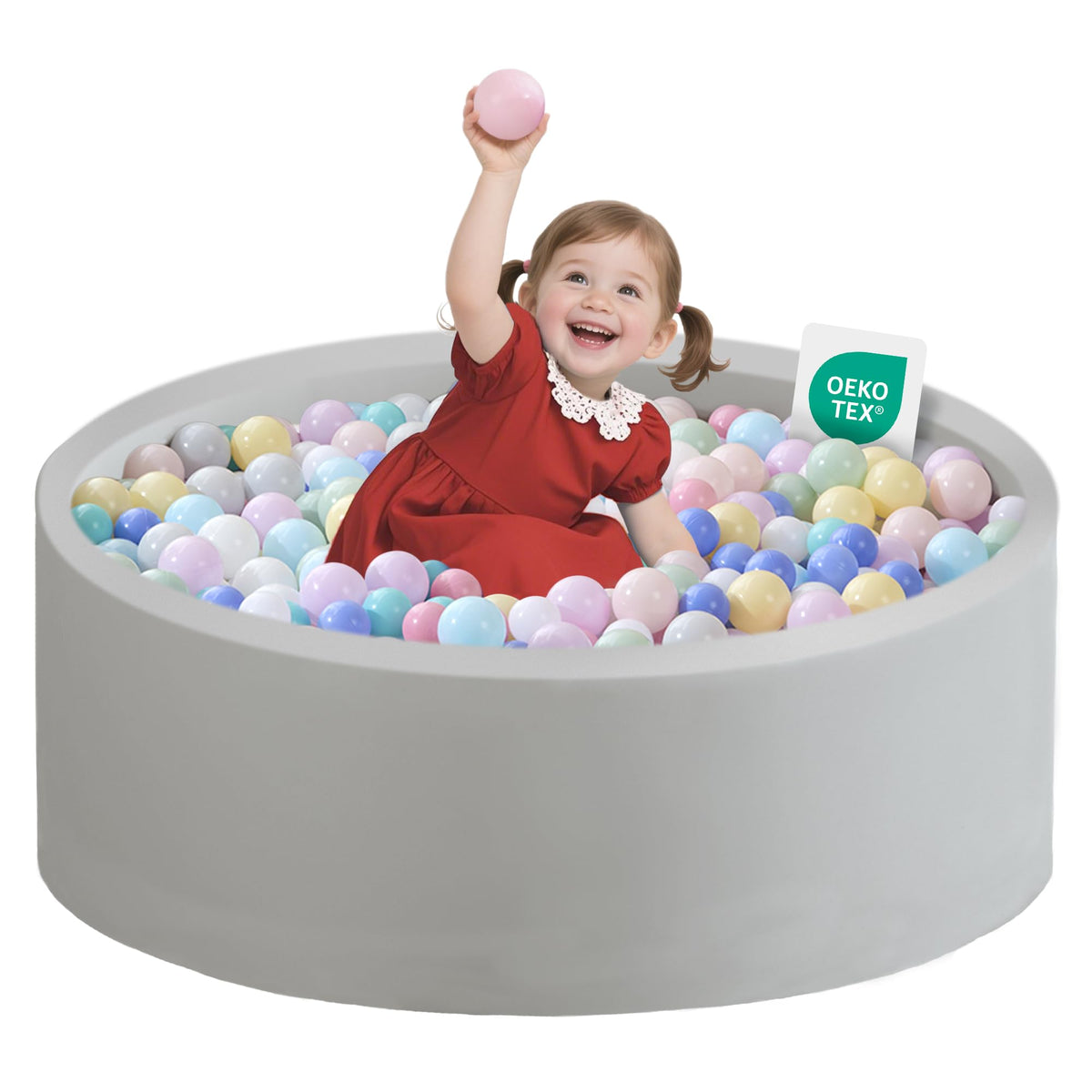 Zedachica ball pit grey front view for toddlers with soft surface