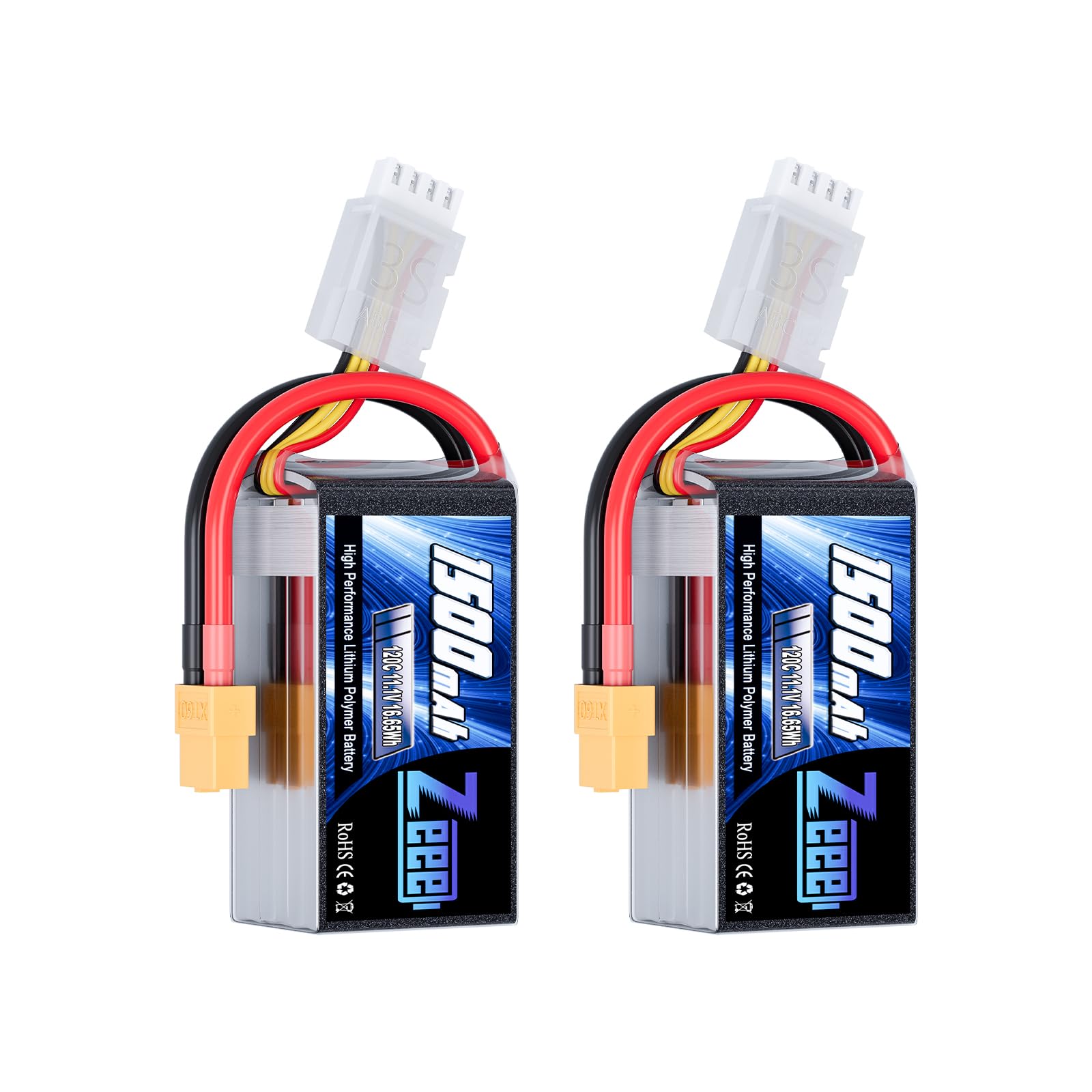 Zeee 11.1V 120C 1500mAh battery with XT60 plug for FPV drones, ready for fast throttle