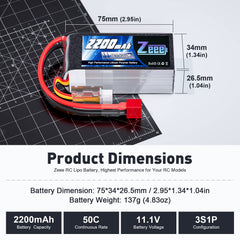 Zeee 11.1V 50C shorty battery with compact dimensions for versatile RC mounting.
