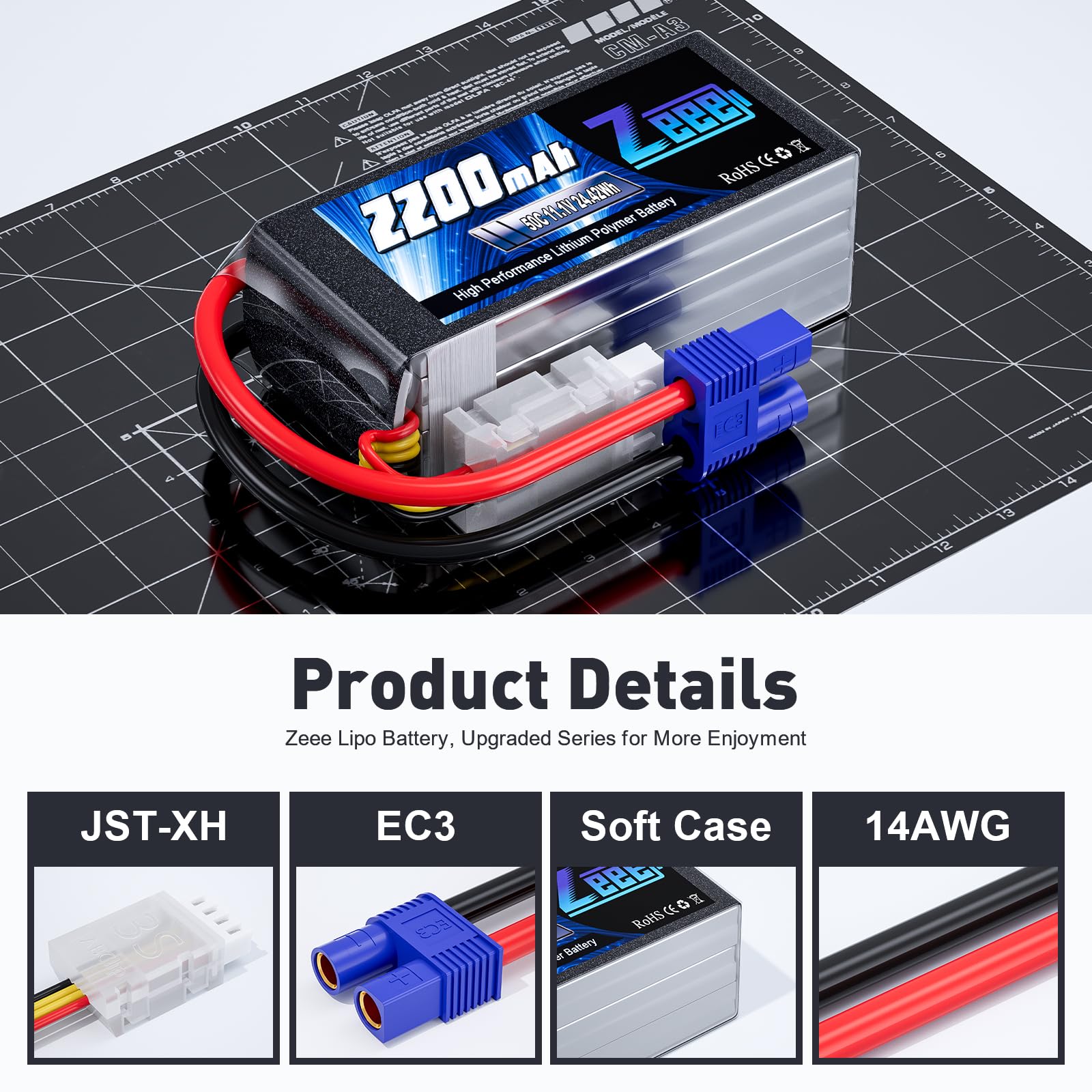 Zeee 3S 2200mAh LiPo compact dimensions optimize space in small frames.